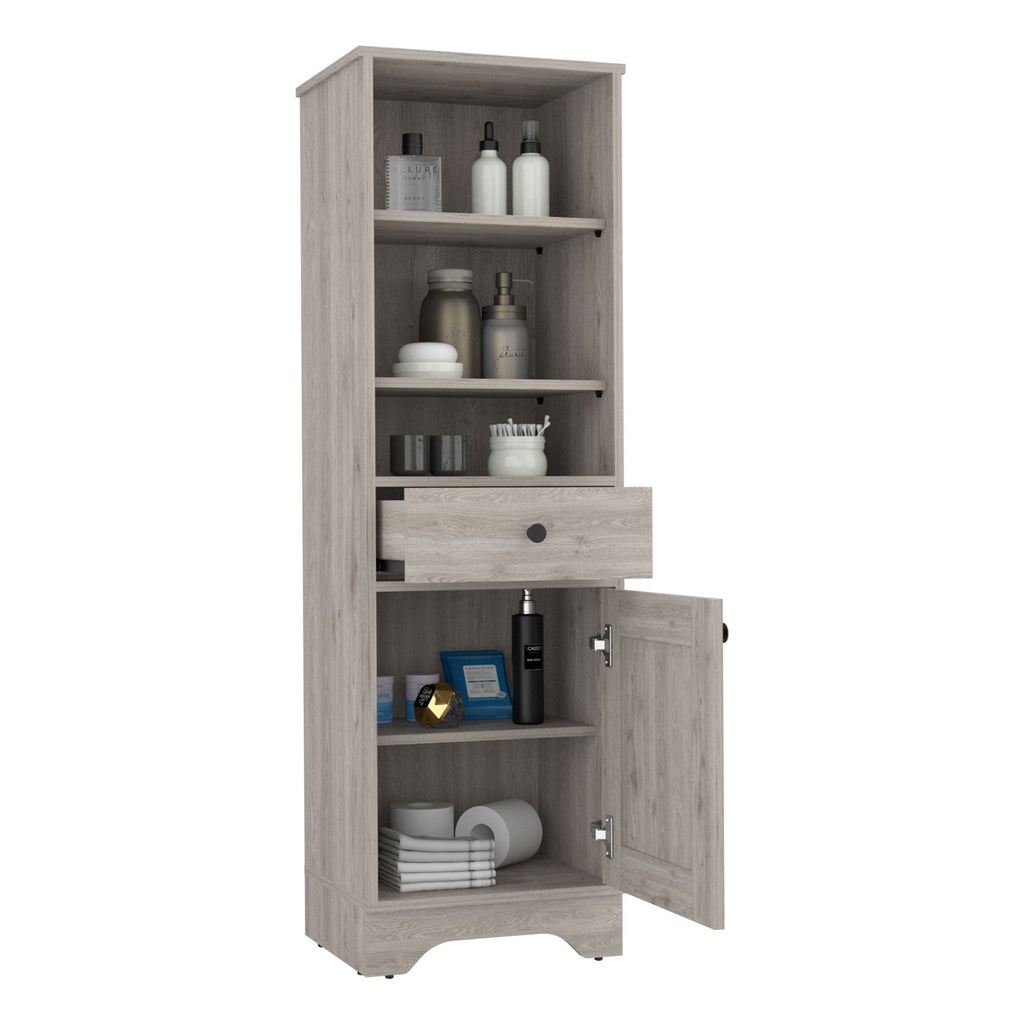 Linen Single Door Cabinet with Shelves and Drawer
