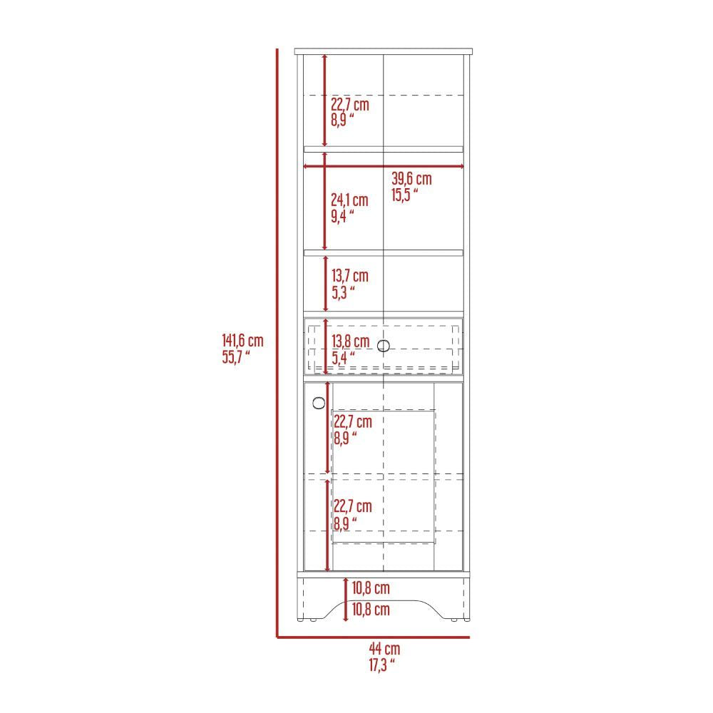 Linen Single Door Cabinet with Shelves and Drawer