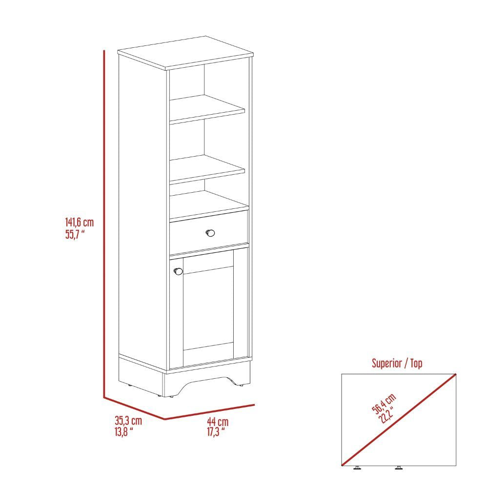Linen Single Door Cabinet with Shelves and Drawer
