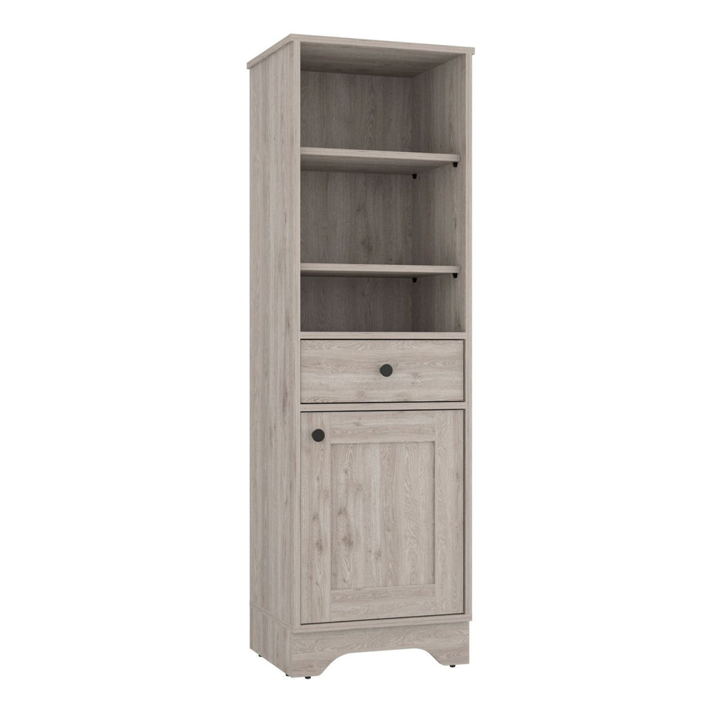 Linen Single Door Cabinet with Shelves and Drawer