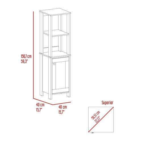 Linen Single Door Cabinet – Two Open Shelves & Two Interior Shelves