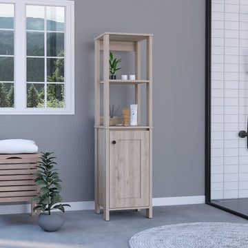 Linen Single Door Cabinet – Two Open Shelves & Two Interior Shelves