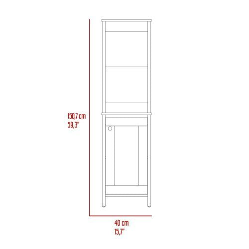 Linen Single Door Cabinet – Two Open Shelves & Two Interior Shelves