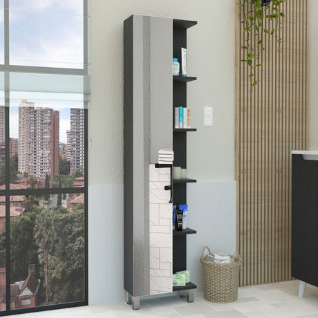 62- Bathroom Storage Cabinet with Mirrored Door and Adjustable Shelves