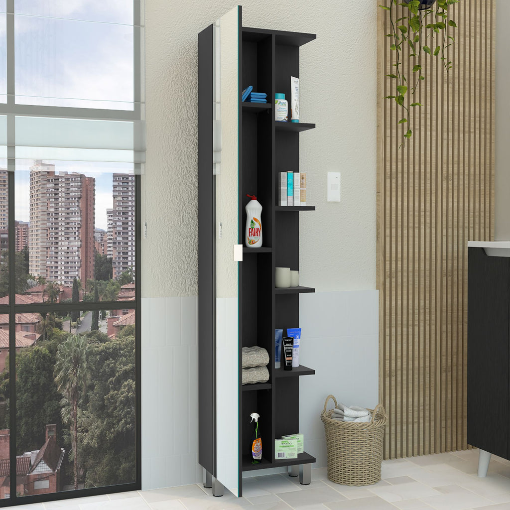 62- Bathroom Storage Cabinet with Mirrored Door and Adjustable Shelves