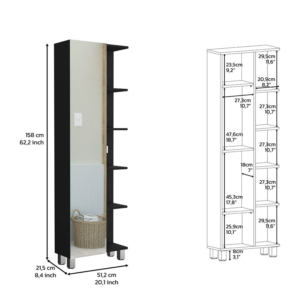 62- Bathroom Storage Cabinet with Mirrored Door and Adjustable Shelves