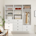 Freestanding White Wardrobe Closet with Spacious Shelves and Hanging Rods - A1A1A2