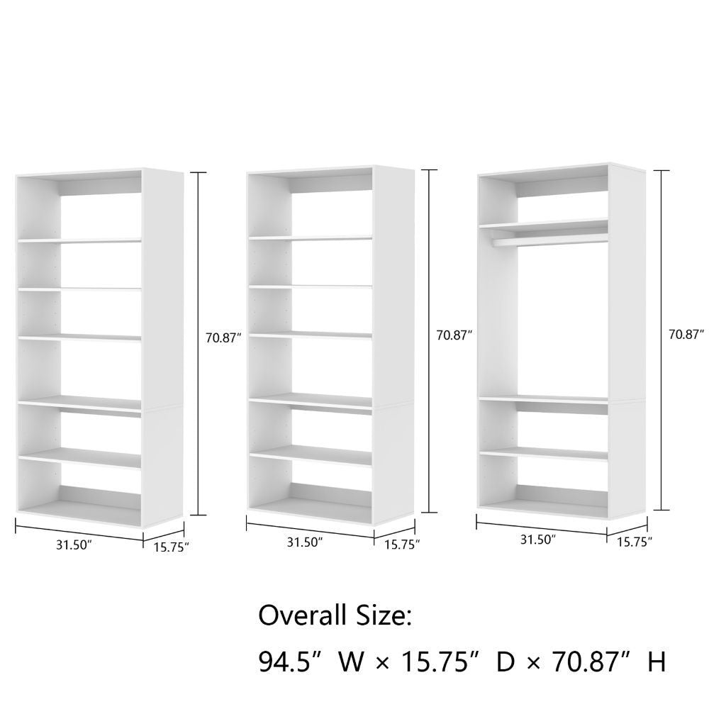 Freestanding White Wardrobe Closet with Spacious Shelves and Hanging Rods