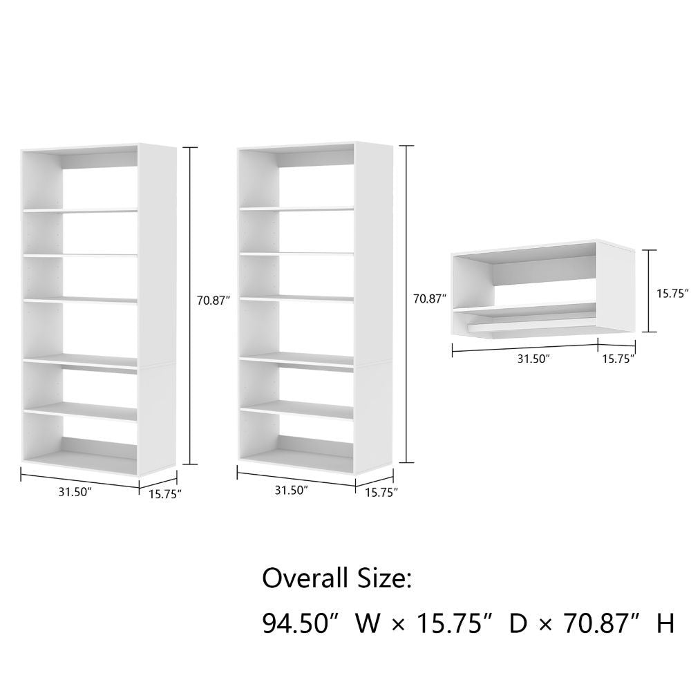 Freestanding White Wardrobe Closet with Spacious Shelves and Hanging Rods