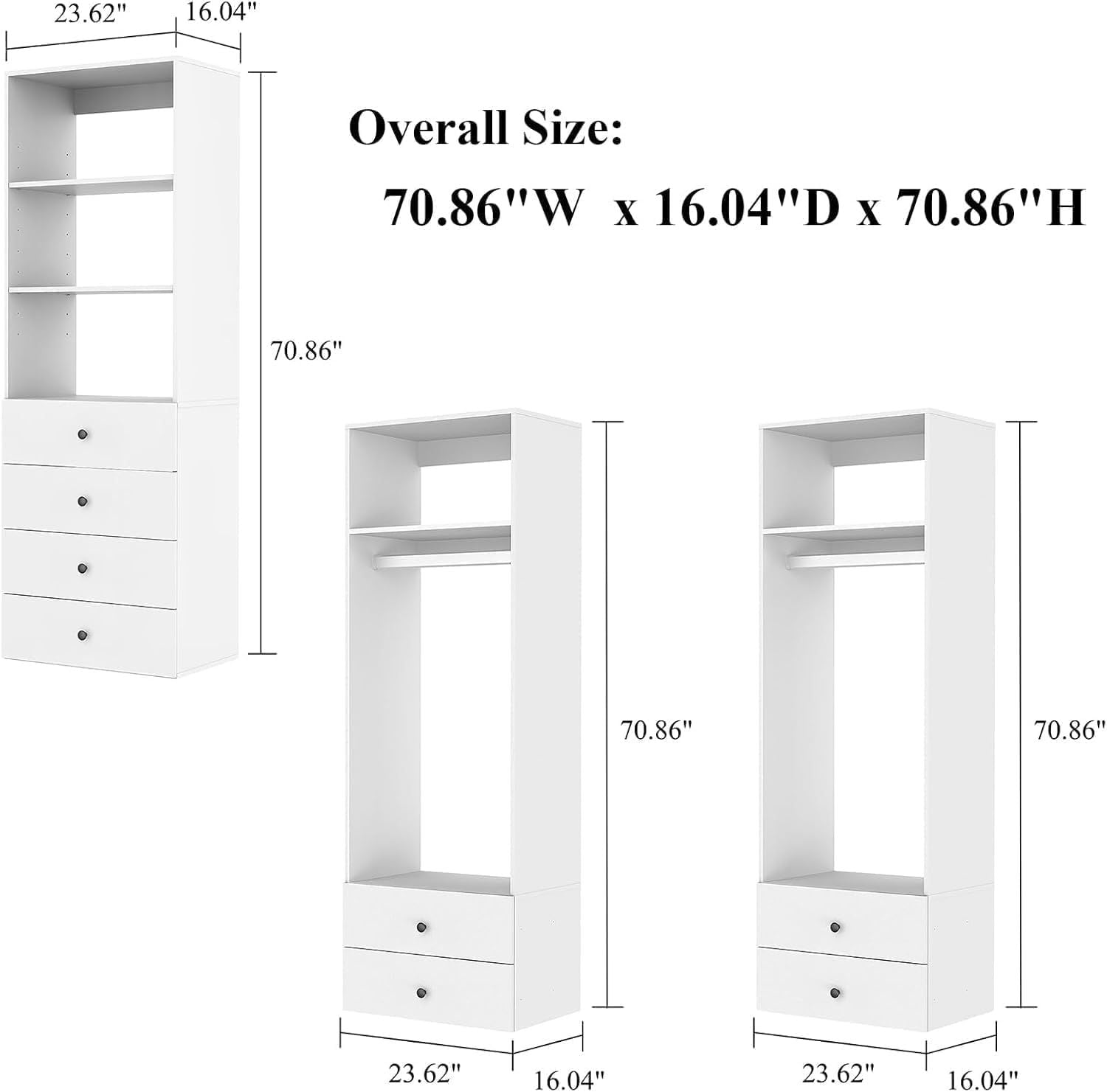 Freestanding White Wardrobe Closet with Spacious Shelves and Hanging Rods