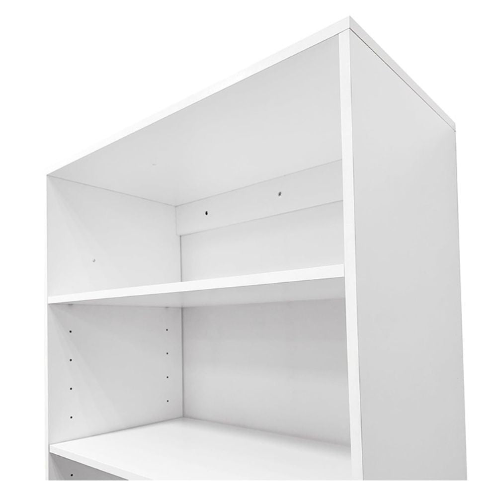 Freestanding White Wardrobe Closet with Spacious Shelves and Hanging Rods