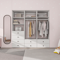 Freestanding White Wardrobe Closet with Spacious Shelves and Hanging Rods - A1A2A2