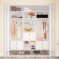 Freestanding White Wardrobe Closet with Spacious Shelves and Hanging Rods - A2A3A2