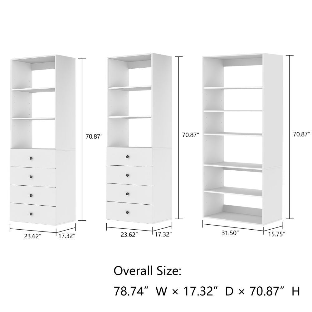 Freestanding White Wardrobe Closet with Spacious Shelves and Hanging Rods