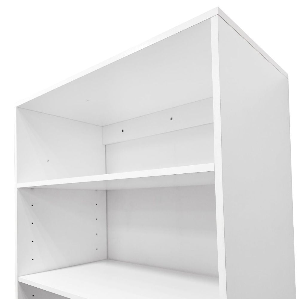 Freestanding White Wardrobe Closet with Spacious Shelves and Hanging Rods
