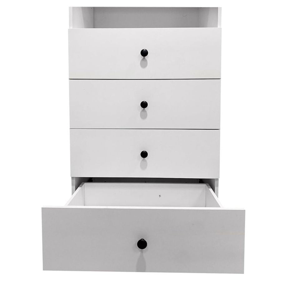 Freestanding White Wardrobe Closet with Spacious Shelves and Hanging Rods