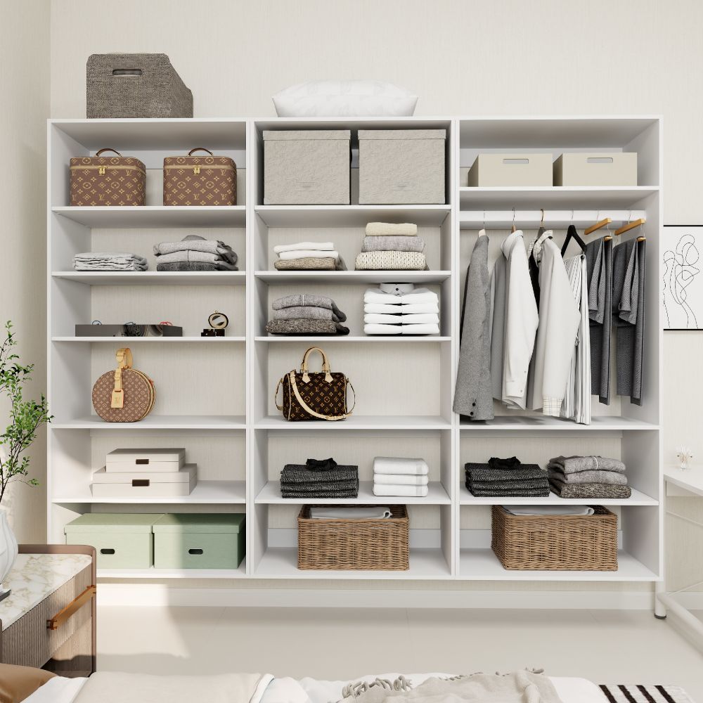 Freestanding White Wardrobe Closet with Spacious Shelves and Hanging Rods - A4A4A5