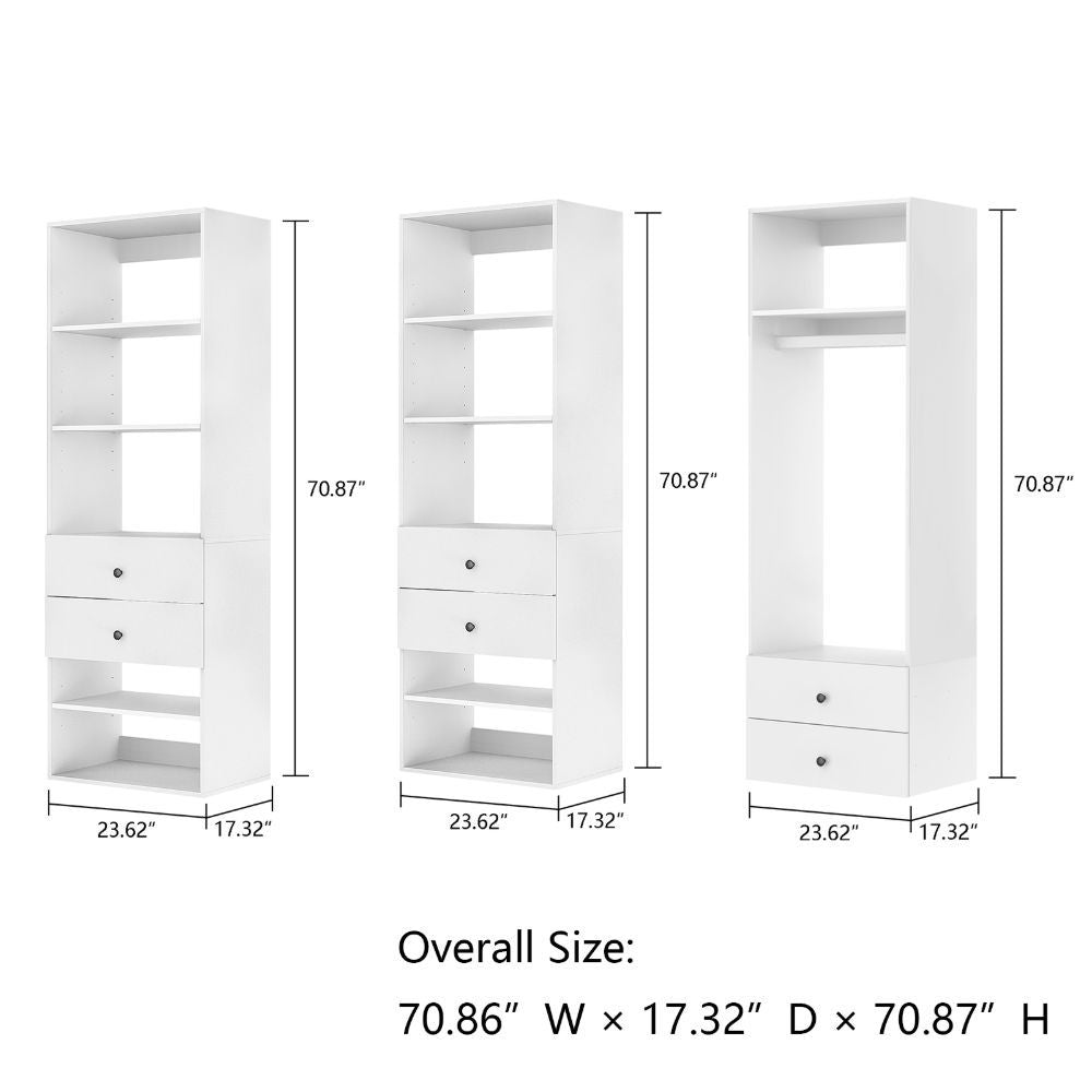 Freestanding White Wardrobe Closet with Spacious Shelves and Hanging Rods