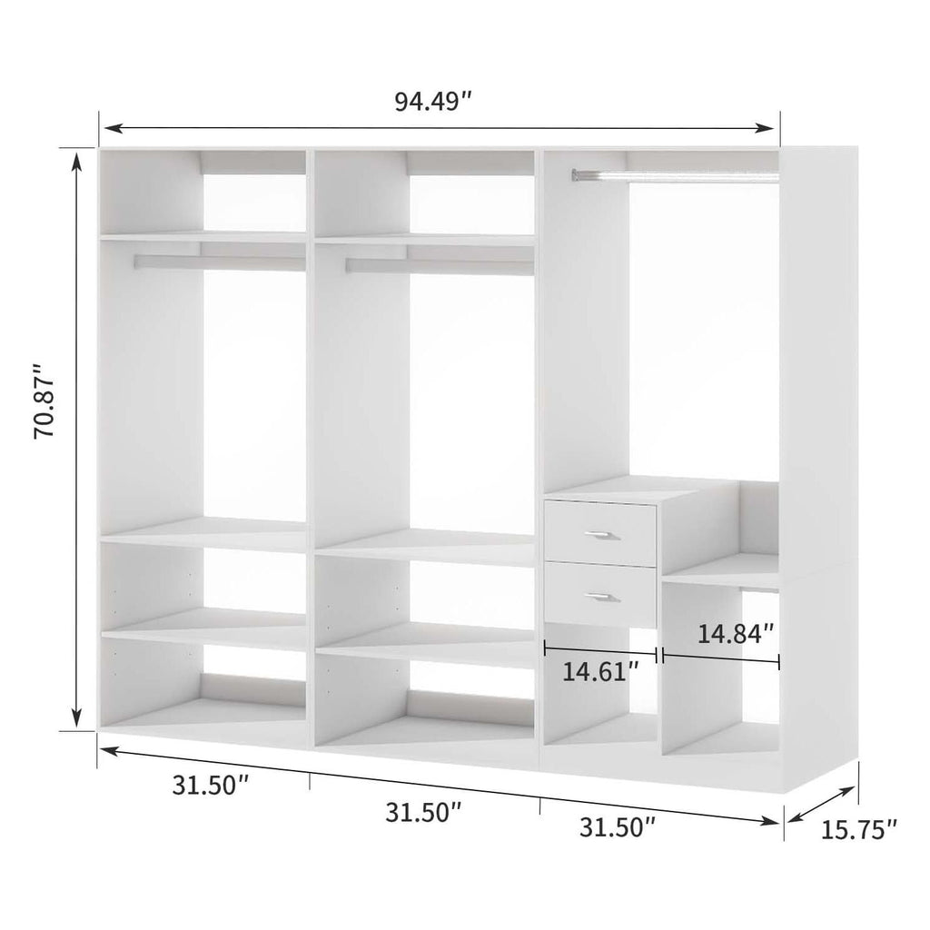 Freestanding White Wardrobe Closet with Spacious Shelves and Hanging Rods