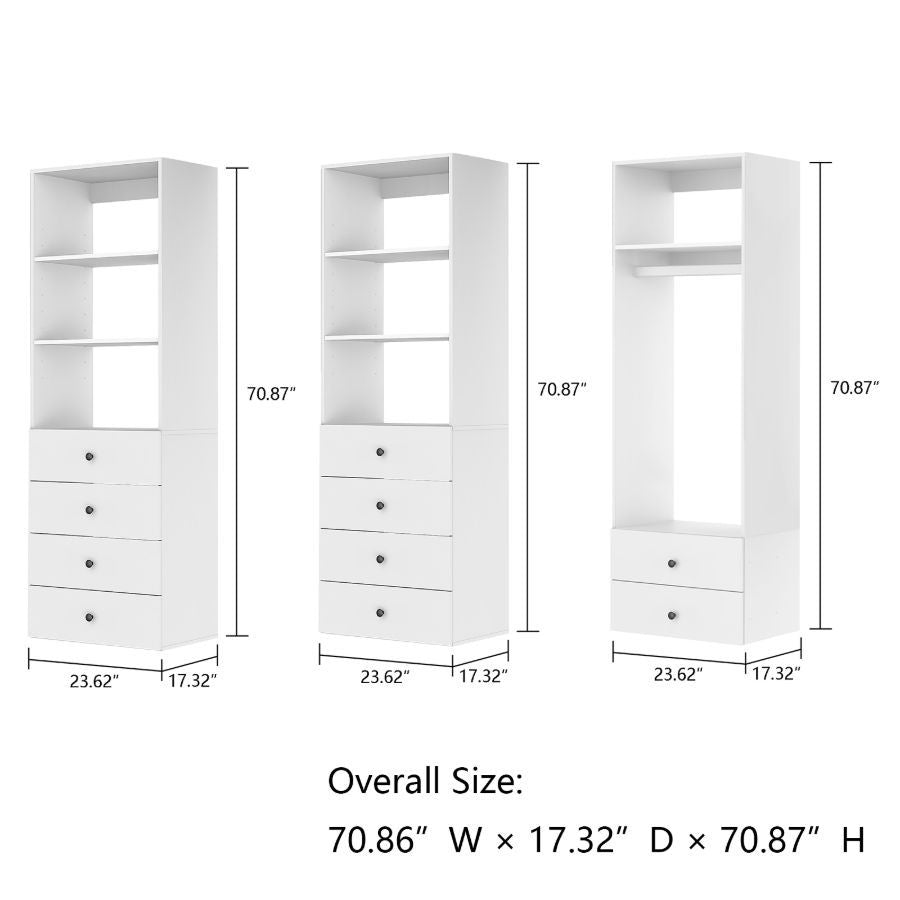 Freestanding White Wardrobe Closet with Spacious Shelves and Hanging Rods