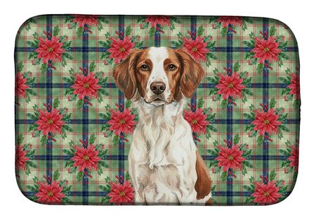 Liver and White Brittany Christmas Dish-Drying Mat