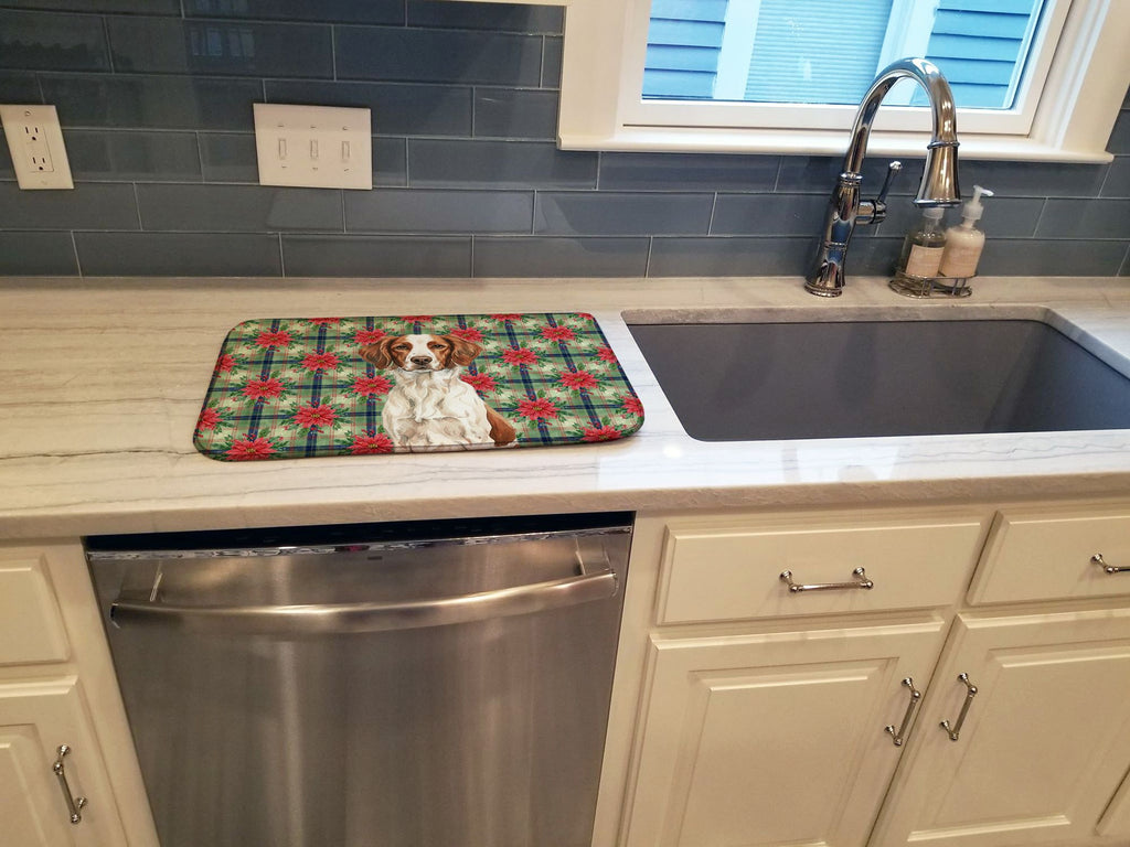 Liver and White Brittany Christmas Dish-Drying Mat