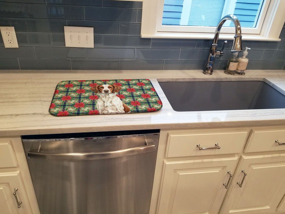 Liver and White Brittany Christmas Dish-Drying Mat