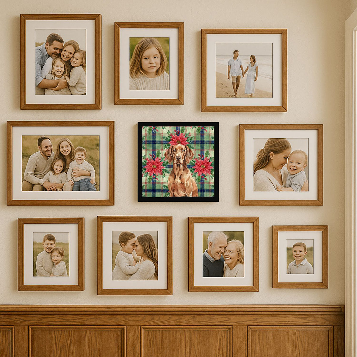 Liver Pointer Christmas Poinsettias Framed Wall Art