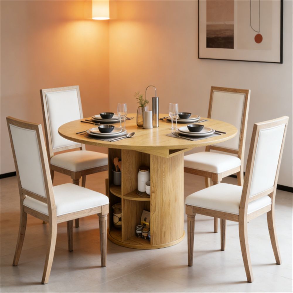 Living room dining table, farmhouse kitchen dining table, with storage rack, natural