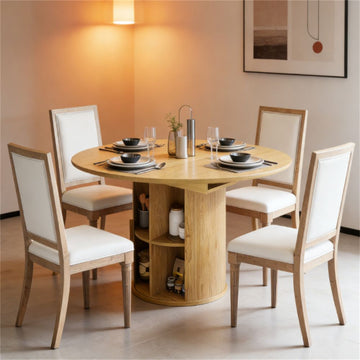 Living room dining table, farmhouse kitchen dining table, with storage rack, natural