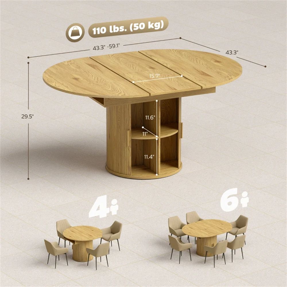 Living room dining table, farmhouse kitchen dining table, with storage rack, natural