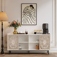 Handcrafted White Accent Cabinet with Shabby Chic Distressed Style