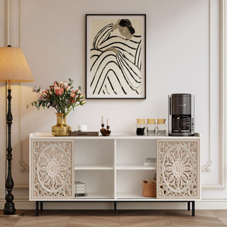 Handcrafted White Accent Cabinet with Shabby Chic Distressed Style