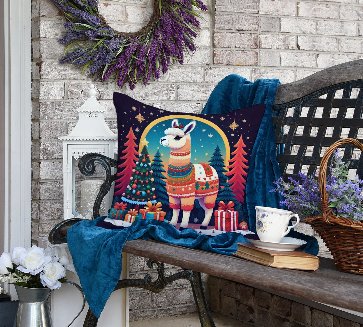 Festive Llama Christmas Decorative Pillow