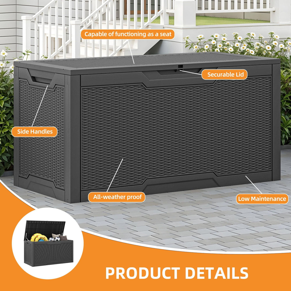 Lockable Deck Box with Hydraulic Lid Support