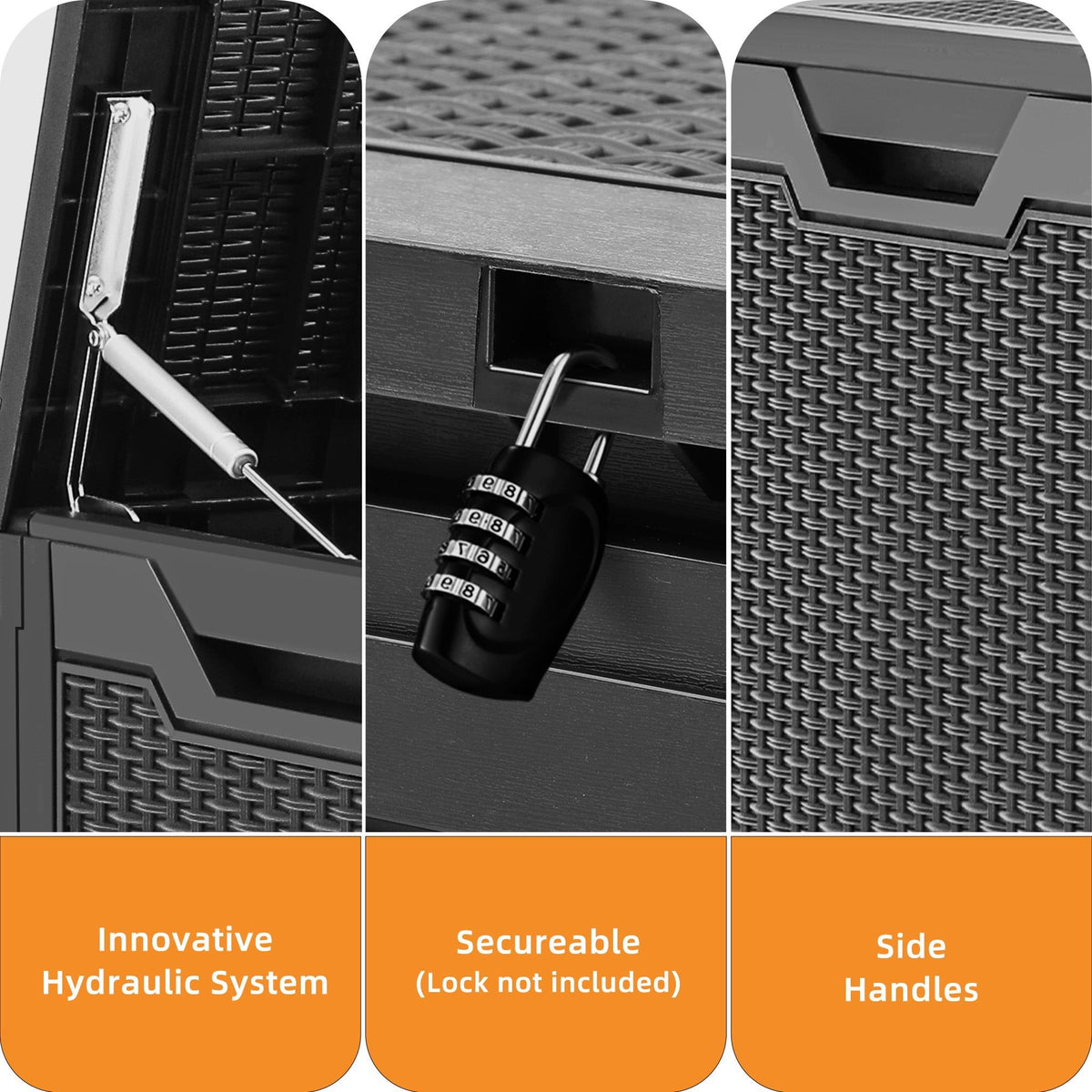 Lockable Deck Box with Hydraulic Lid Support