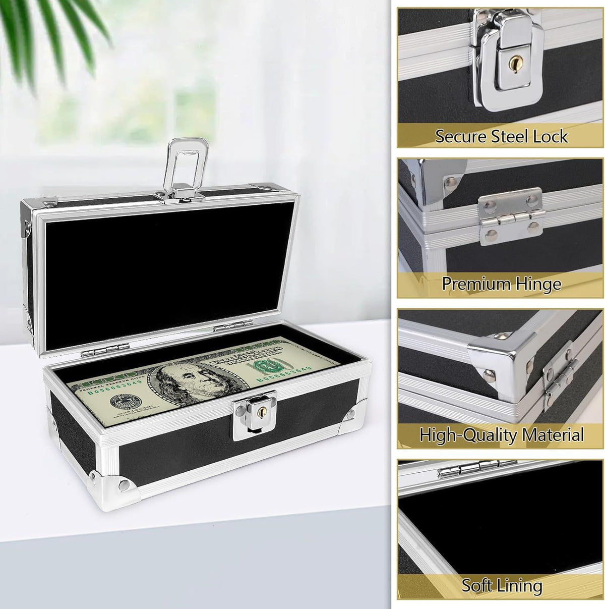 Lockable Cash Box with Single-Row Currency Tray for Cash Organizing