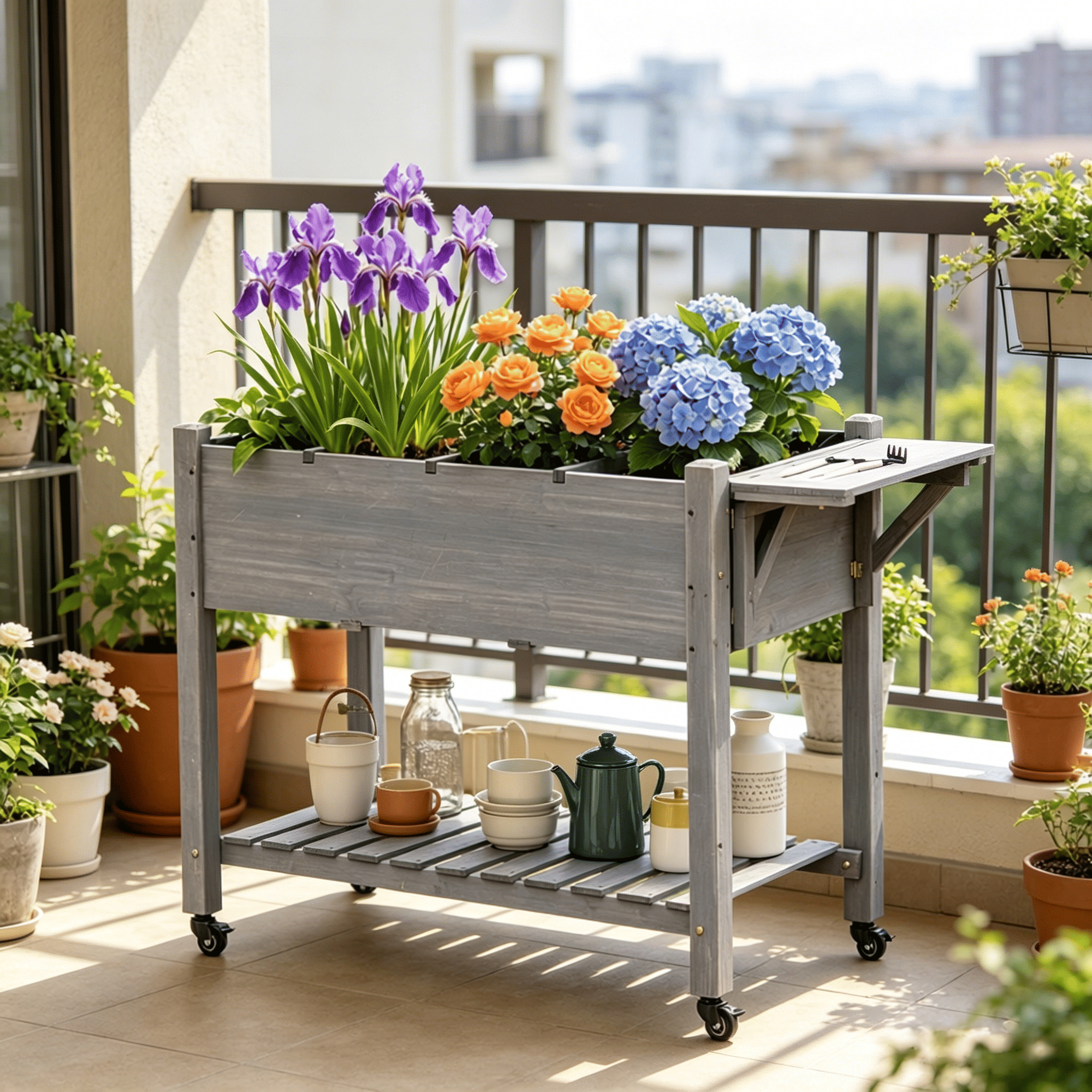 Mobile Raised Garden Bed with Eight Growing Cells
