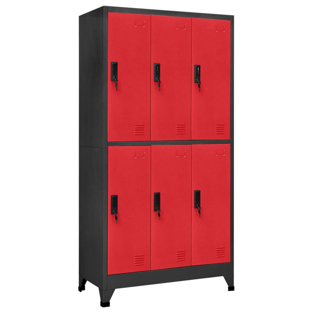 Modern Anthracite and Red Multi-Door Locker Cabinet