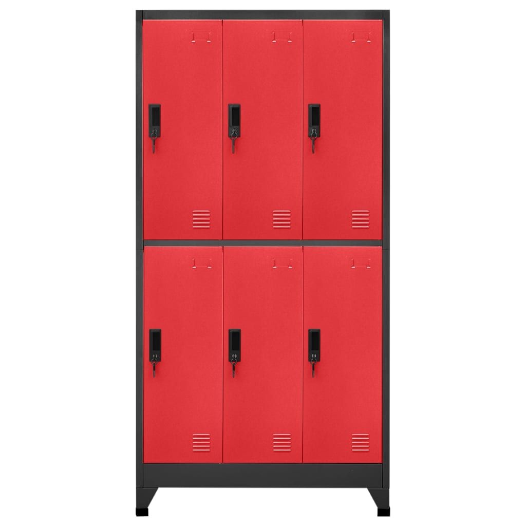 Modern Anthracite and Red Multi-Door Locker Cabinet