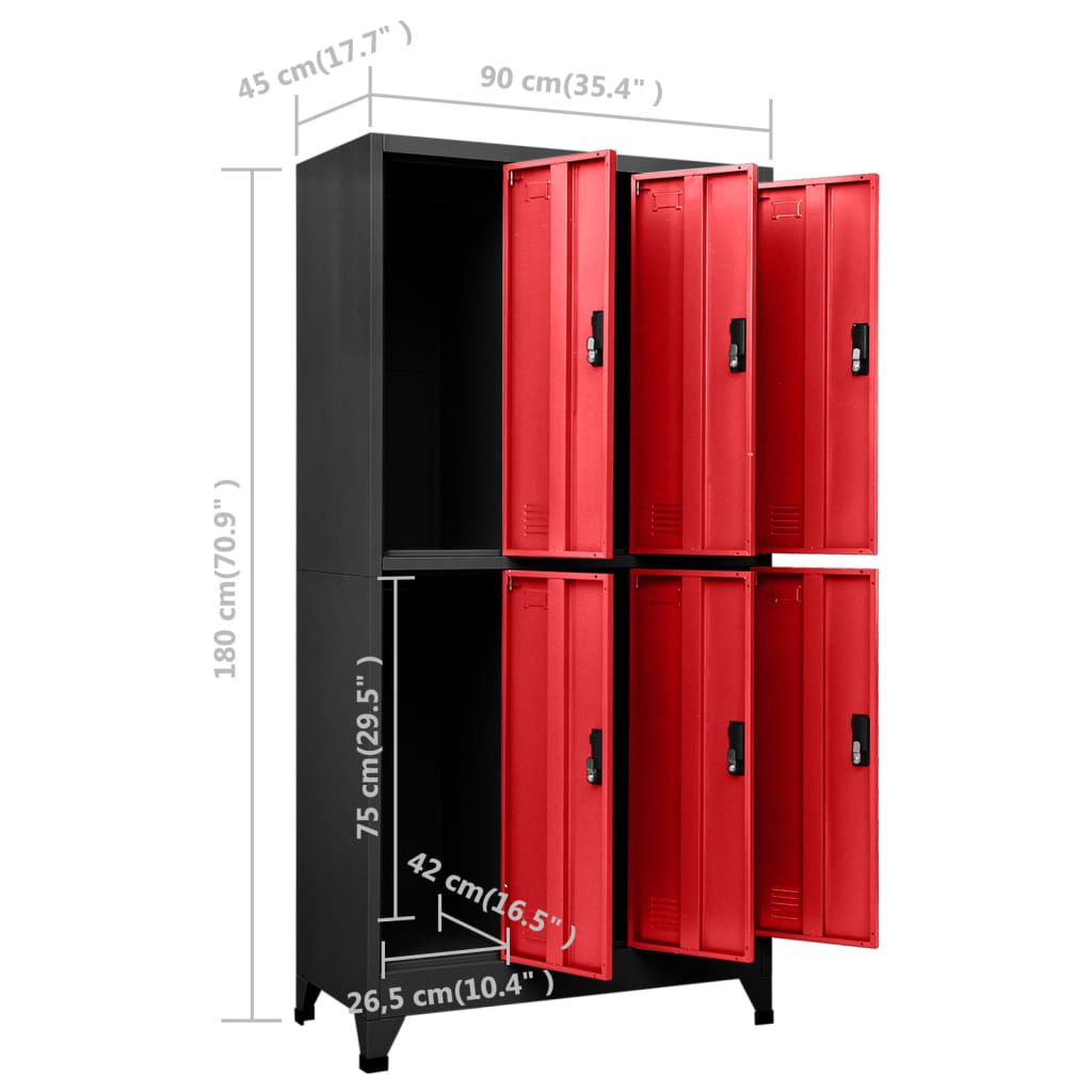 Modern Anthracite and Red Multi-Door Locker Cabinet