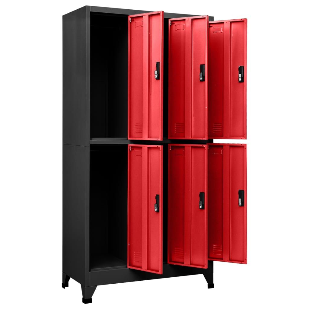 Modern Anthracite and Red Multi-Door Locker Cabinet