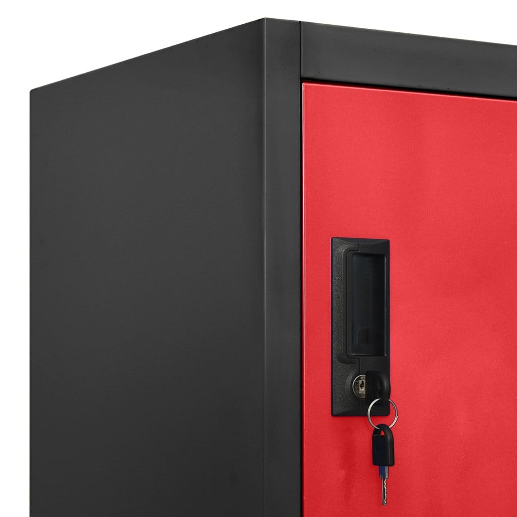 Modern Anthracite and Red Multi-Door Locker Cabinet