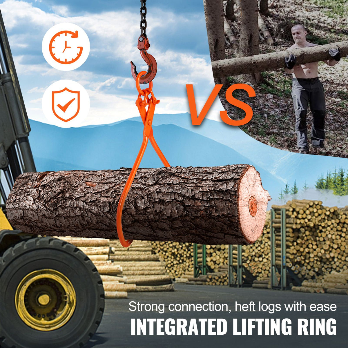 Log Skidding Tongs with Tightening Claw Grip