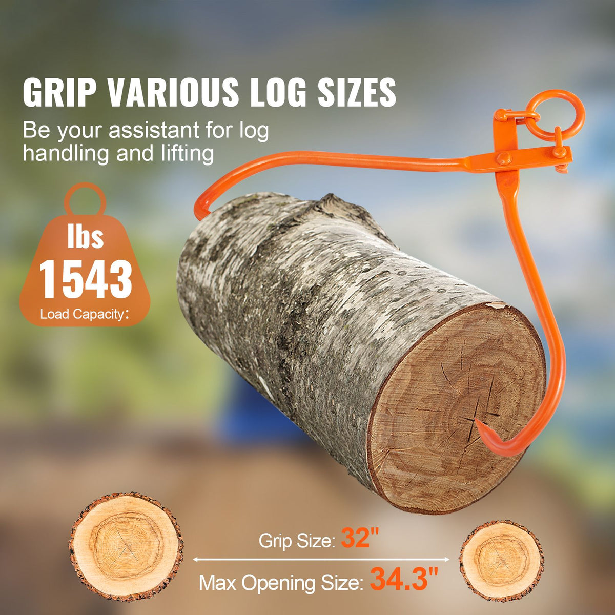 Log Skidding Tongs with Tightening Claw Grip