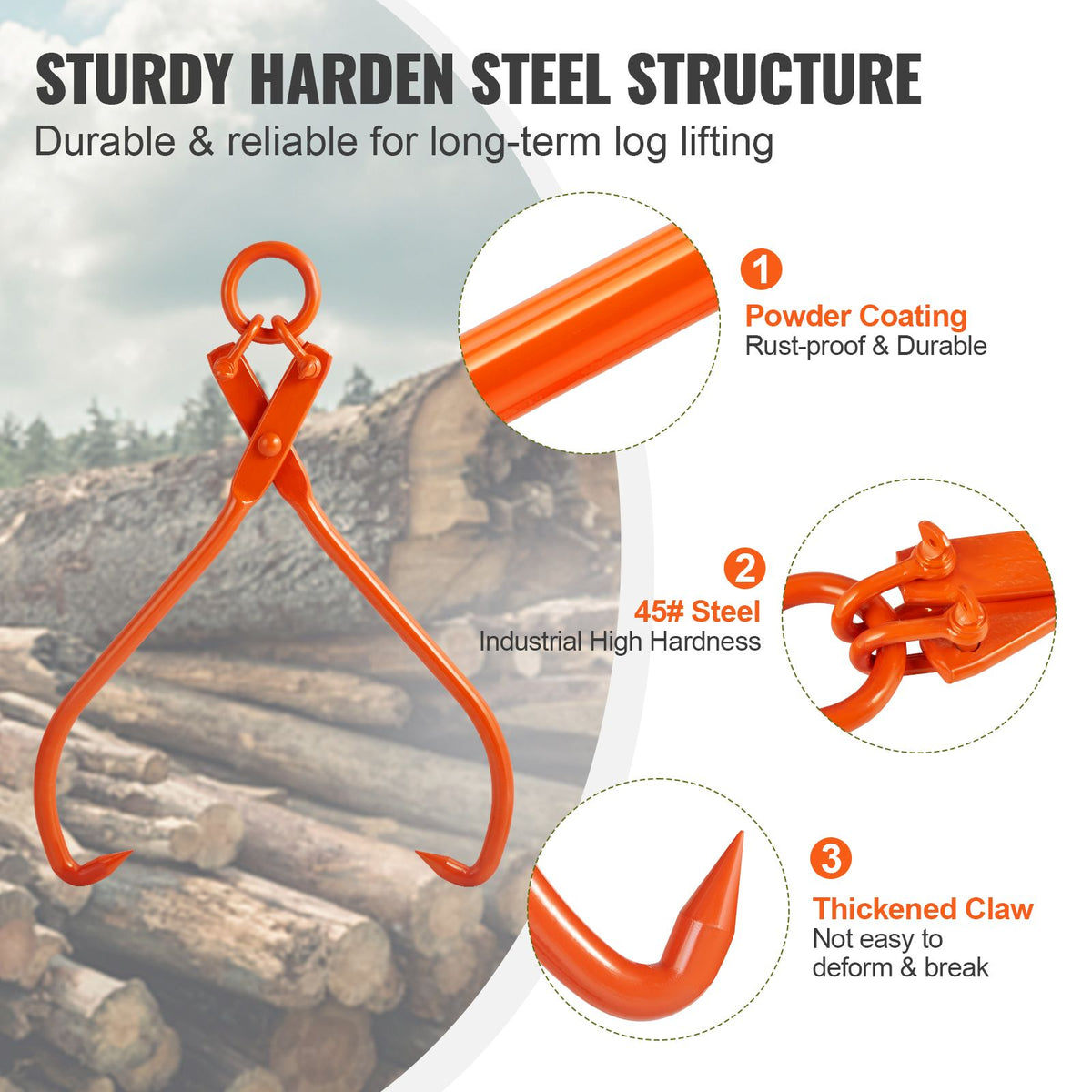 Log Skidding Tongs with Tightening Claw Grip