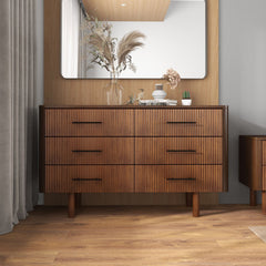 Logan Walnut Mid-Century Dresser with Six Drawers