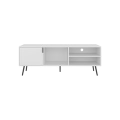 Long Beach TV Stand - White Manufactured Wood with Storage Cabinet and Open Shelving