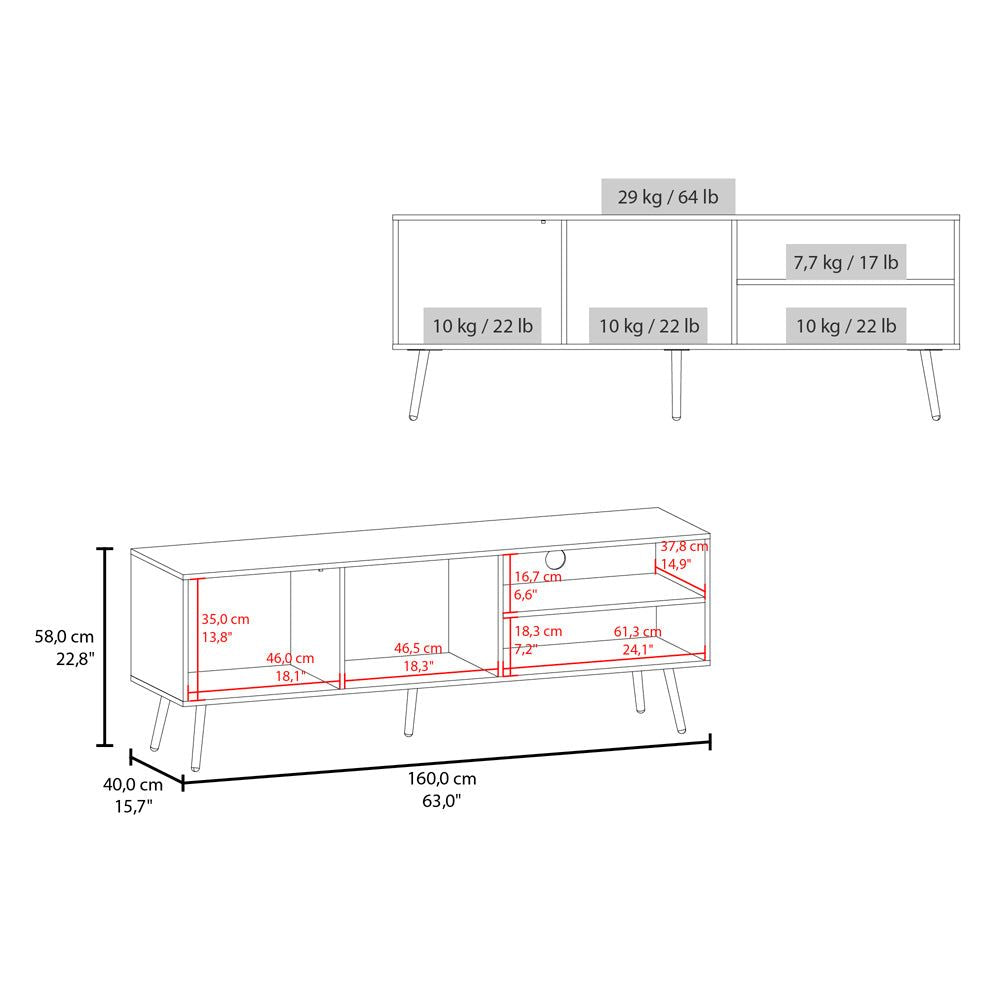 Long Beach TV Stand - White Manufactured Wood with Storage Cabinet and Open Shelving