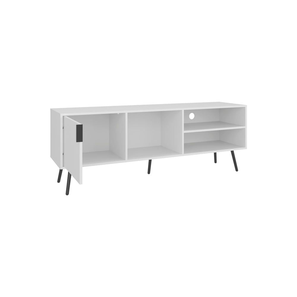 Long Beach TV Stand - White Manufactured Wood with Storage Cabinet and Open Shelving